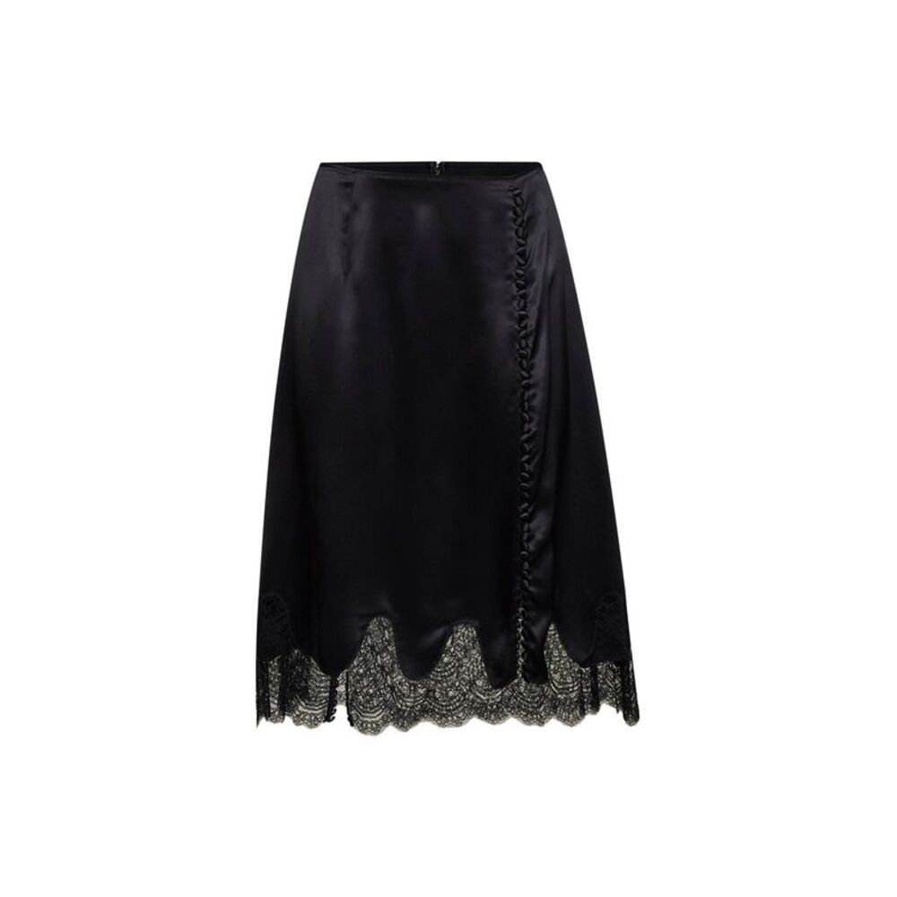Dolce & Gabbana Women Black Satin Midi Skirt With Lace Inserts